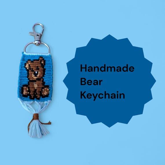 Handmade Embroidery Brown Bear Keychain...