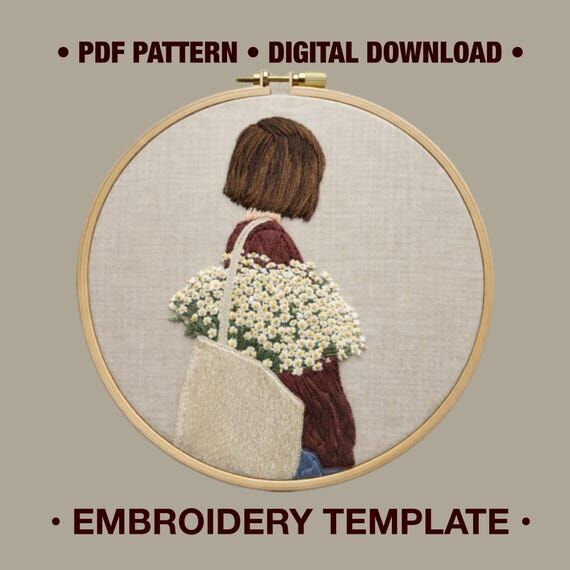 Daisy Tote Bag Embroidery Pattern | Girl with...