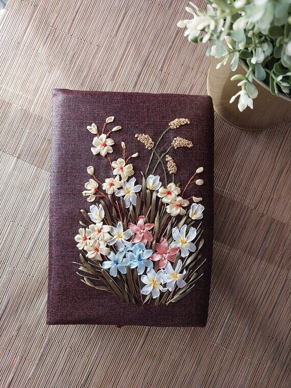 Embroidered Quran Cover, Silk Ribbon Embroide...