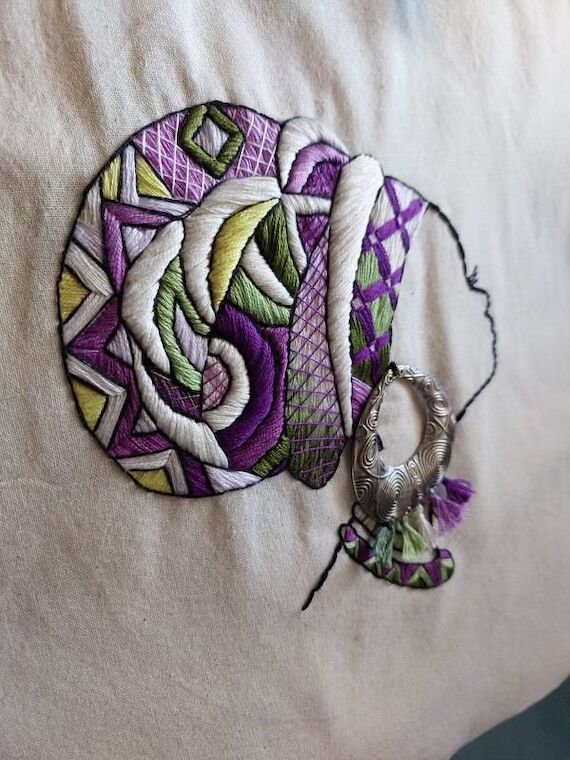 Luxurious Embroidered Tote Bag with Purple Si...