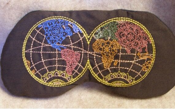 World Map Embroidered Eye Mask, World Map Emb...