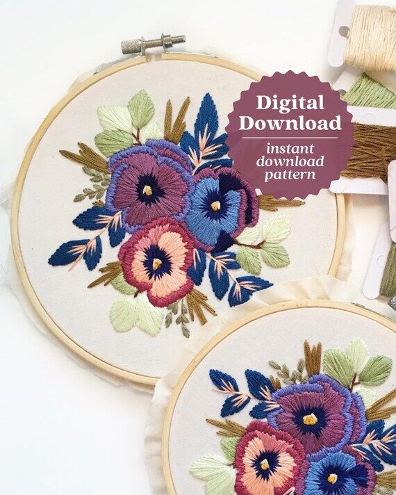 Pansies Embroidery Pattern, Spring Embroidery...