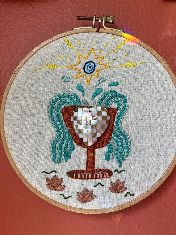 Hand Embroidered Art Hoop | Mother of Pearl H...