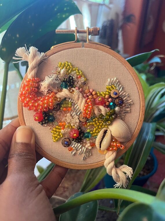 Abstract Beaded Hand Embroidered Hoop | 4&quo...