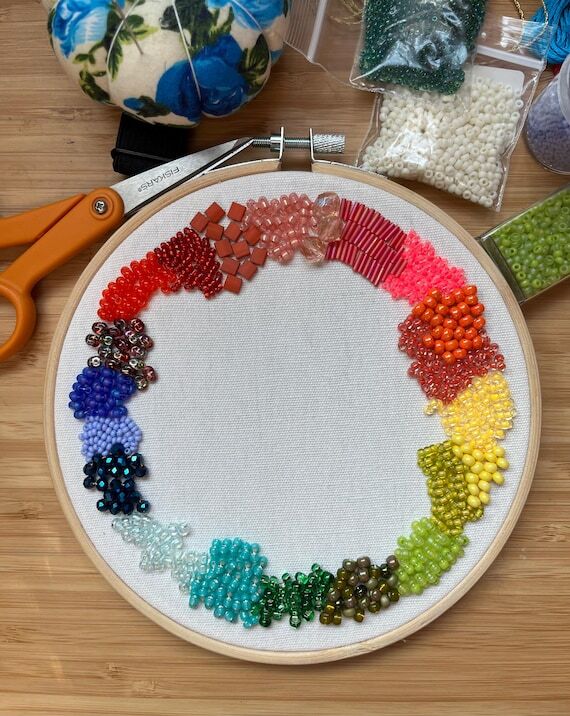 Rainbow Beaded Embroidery Hoop Art | 6" ...