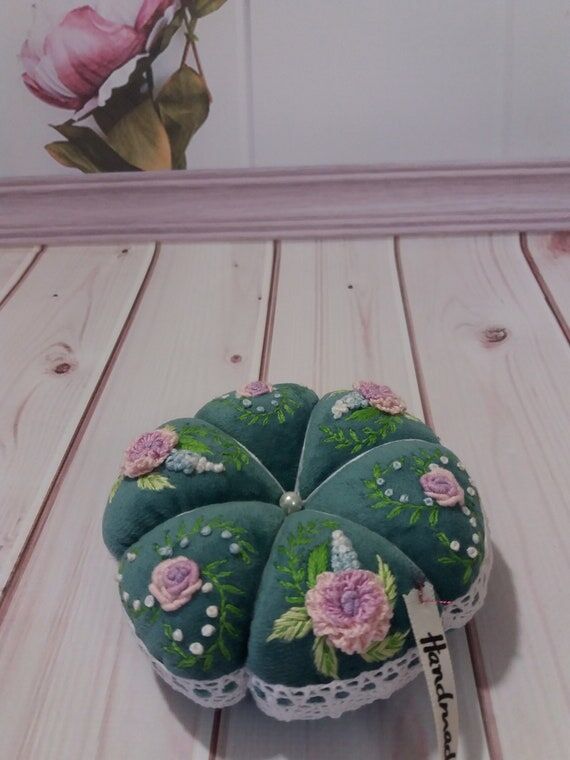 Handmade Velour Pincushion: Brazilian Embroid...