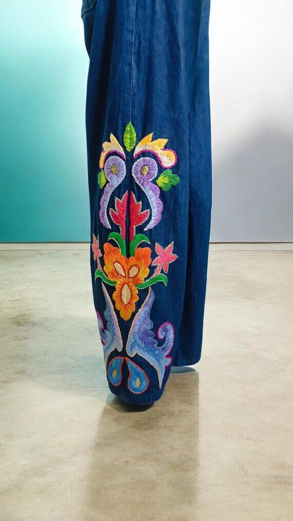 Hand Embroidered Floral Jeans | Dark Blue Den...