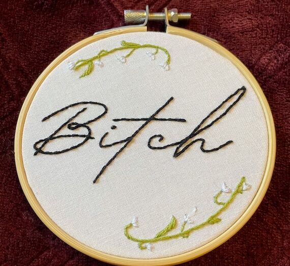 Vulgar Floral Embroidery Hoop: Handstitched C...