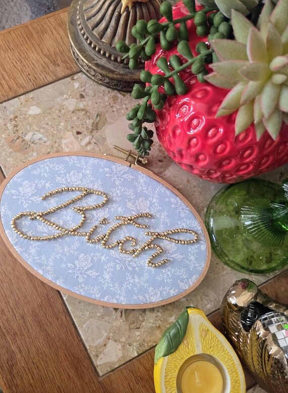 Cursive Bitch Embroidery Hand Beaded...