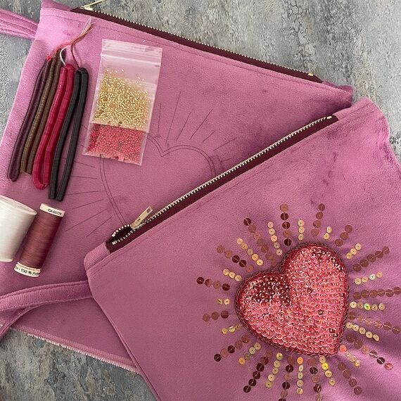Pink Heart Velvet Clutch, Online Class, Velve...