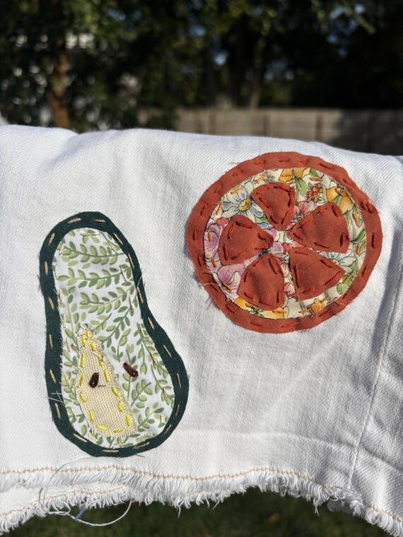 Hand Embroidered Fruit Jean Shorts: Scrap Fab...