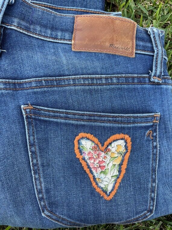 Hand Embroidered Heart Jeans: Madewell Upcycl...
