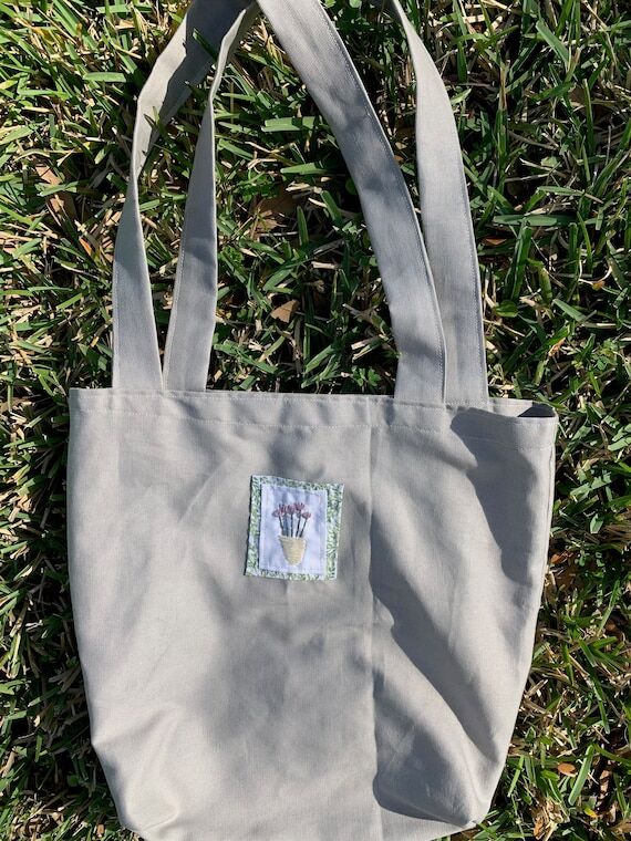 Handmade Embroidered Purple Flowers Tote Bag...