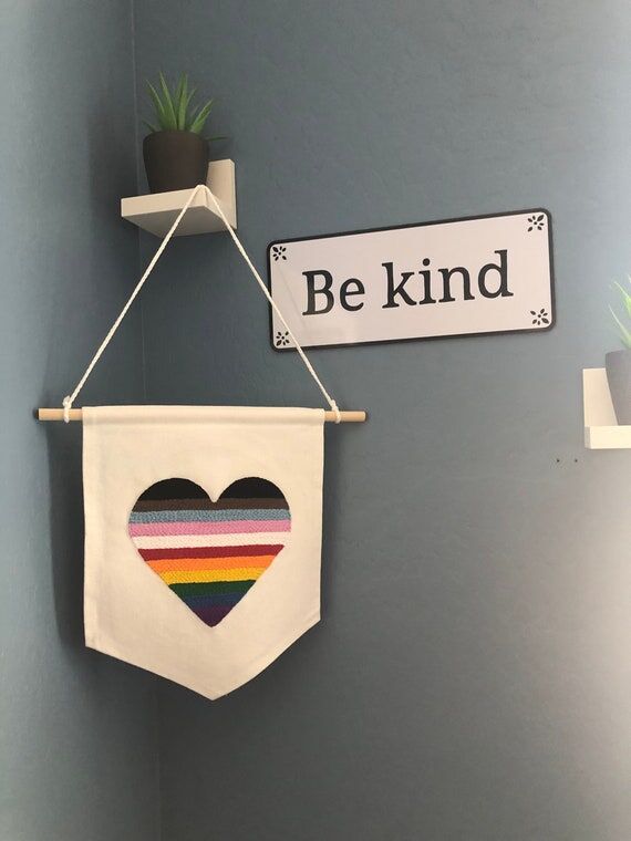 Hand Stitched Pride Heart Banner: Embroidered...