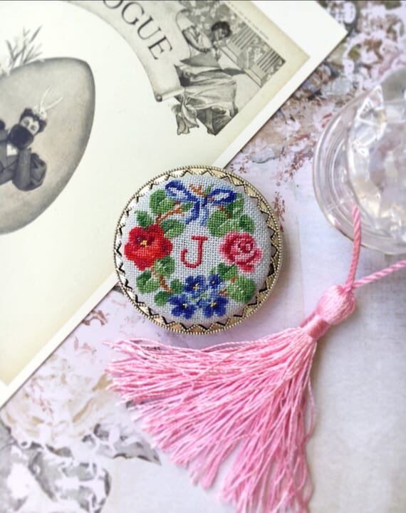 Victorian style embroidered brooch with flora...
