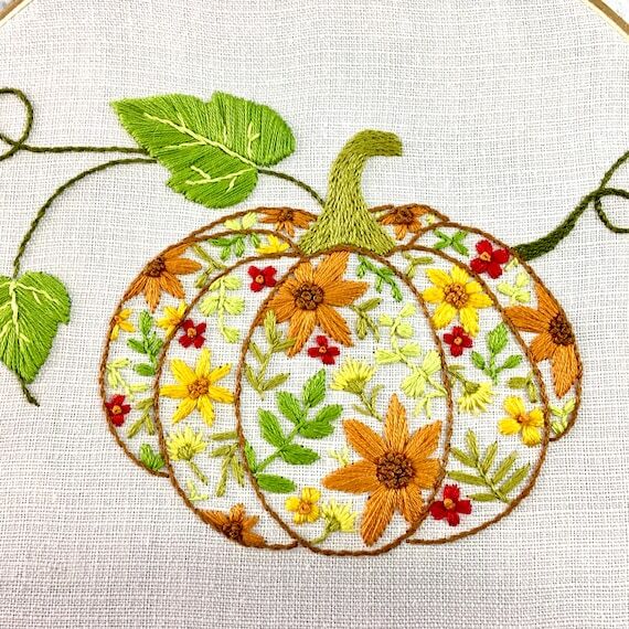 Halloween flower pumpkin embroidery pattern, ...