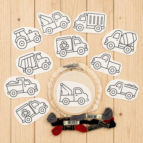 Stick and Stitch Work Trucks Embroidery Patte...