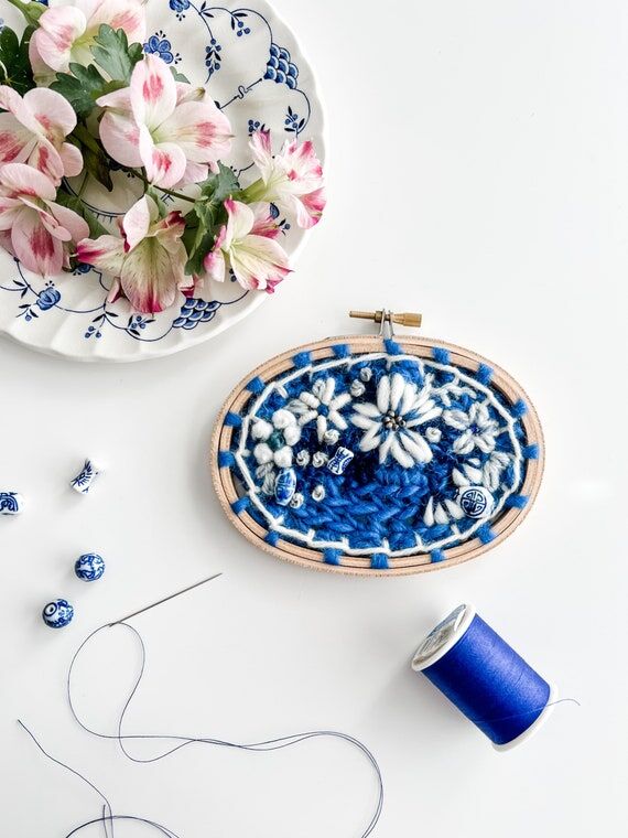 Indigo Willow Wall Hanging: Flow Blue Embroid...
