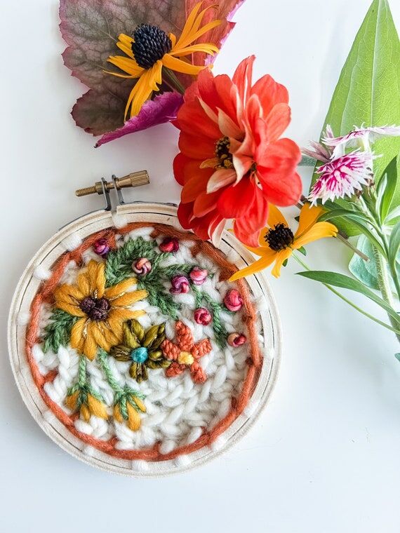 Botanical Embroidery Hoop: Persimmon Mustard ...