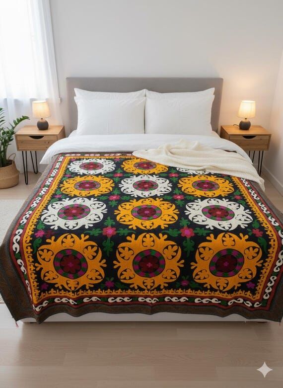 embroidery, embroidery bedcover, handmade bed...