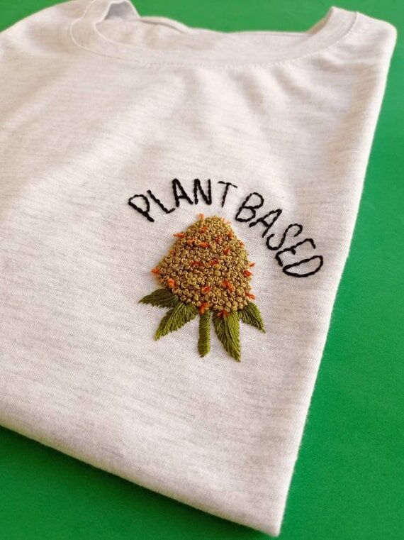 Plant Based - Hand Embroidered T-Shirt...