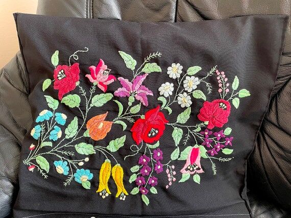 vintage pillow case with colorful Hungarian, ...