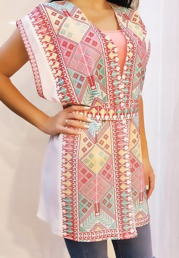 Long Sleeveless Embroidery Palestinian Vest...