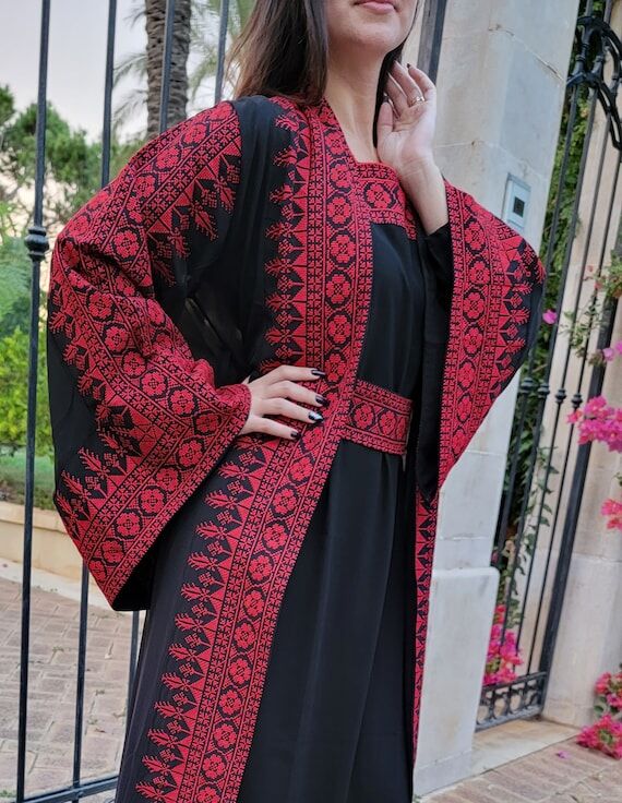 Palestinian Embroidery Short Dress & Cape (se...