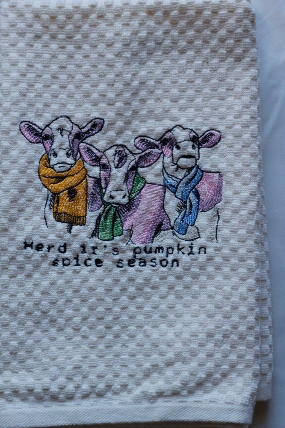 Pumpkin Spice Latte Embroidery Towel, Kitchen...