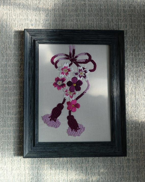 Hand Embroidered Cherry Blossom Wall Art | Ja...