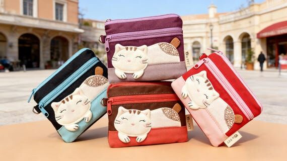 Handmade Cotton Cat Purse, Card Holder, Fabri...