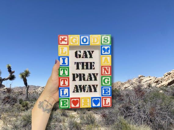 Handmade Cross Stitch Sign Gay The Pray Away ...