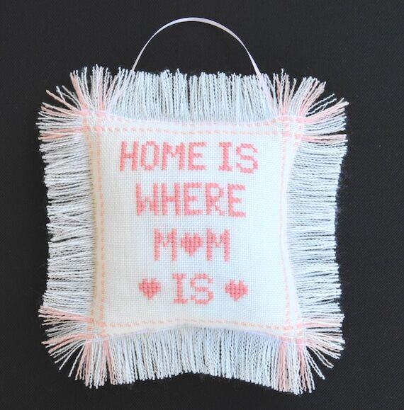 Cross Stitch Embroidered Pillow Home Is Where...