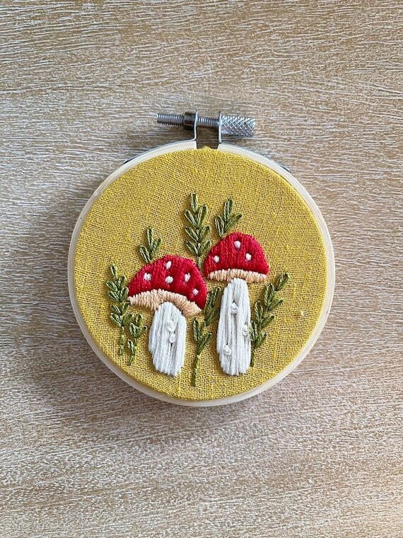 Mushroom Embroidery | Handmade Mushroom Decor...