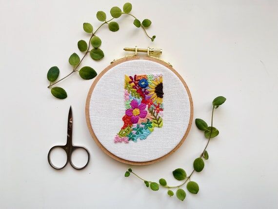 Floral State Embroidery Art | Flower State Em...