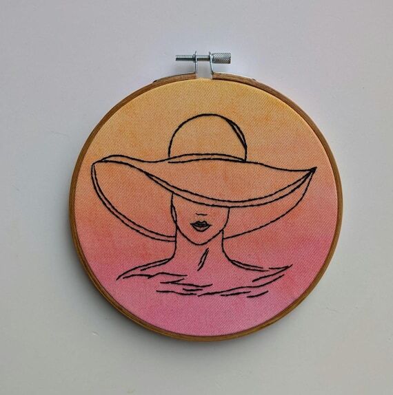 Minimalist Woman Embroidery Hoop Art, Modern ...