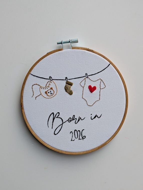 Born in 2026 Embroidery Hoop, New Baby Keepsa...