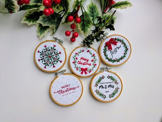 Hand Embroidered Christmas Hoop Decorations |...