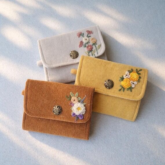 Embroidered Corduroy Wallet: Personalized Flo...