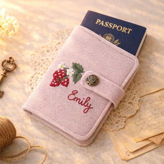 Hand-Embroidered Floral Passport Holder: Pers...