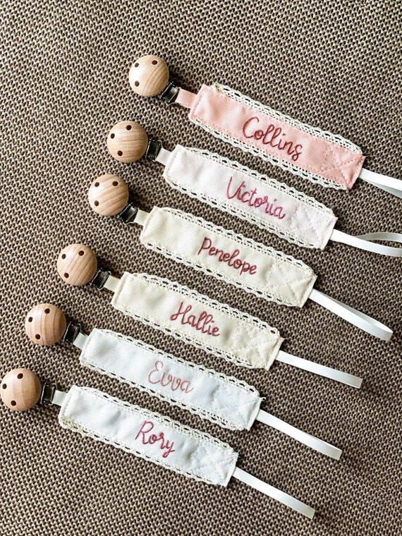 Hand Embroidered Pacifier Clip: Personalized ...
