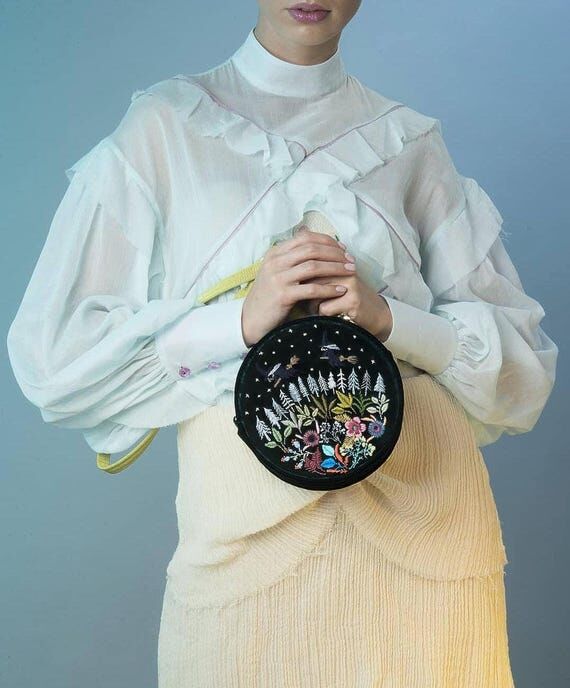 Embroidered velvet round bag "Forest Wit...