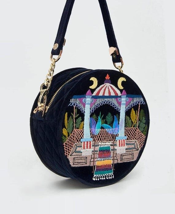 Cottagecore Embroidered Velvet Round Shoulder...
