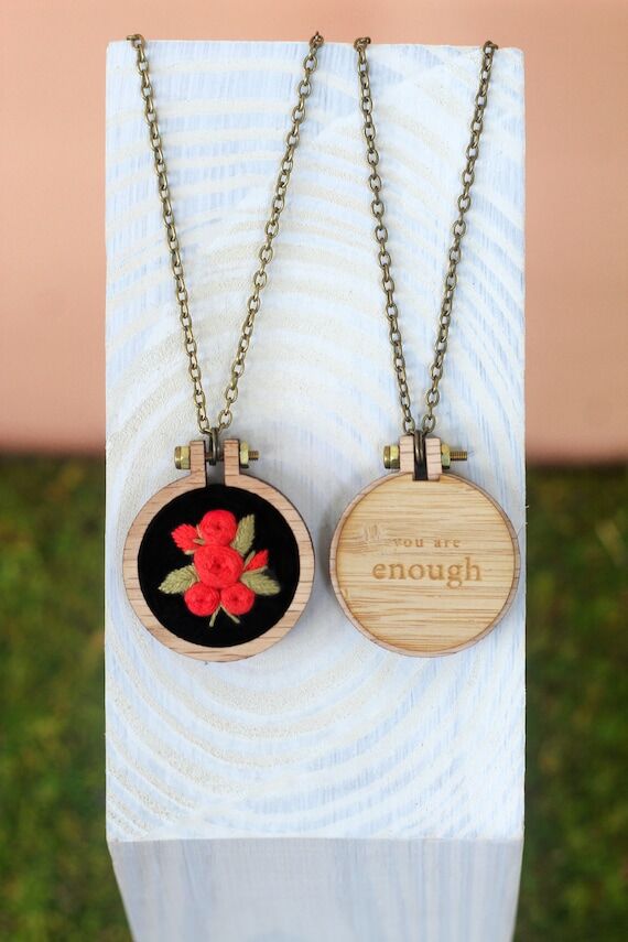 Rose Handmade Embroidered Necklace - Red Oak ...