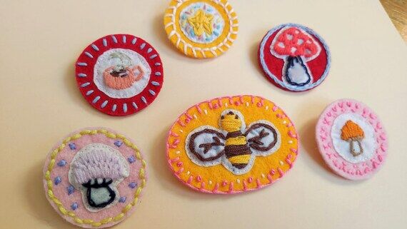 Handmade Embroidered Felt Badge Bee Coffee St...