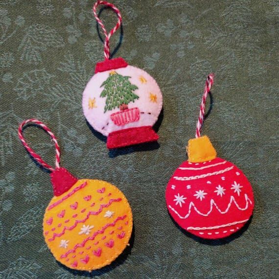 Hand embroidered Christmas baubles decoration...