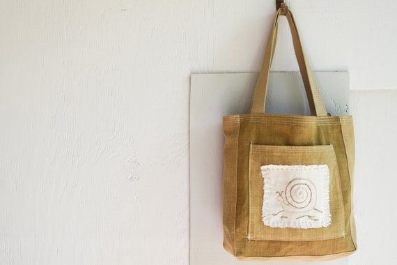 Snail Tote Bag, Hand Embroidered, Farmers Mar...