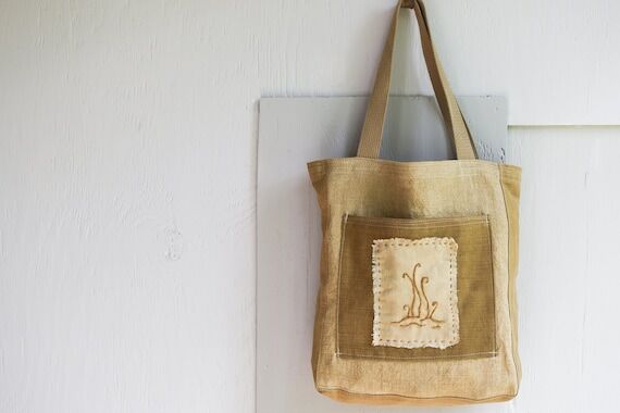 Tote Bag, Fern Embroidery, Hand Embroidered D...