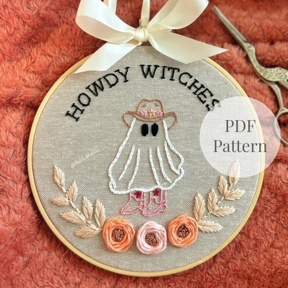 Halloween Ghost Embroidery Pattern, Howdy Wit...