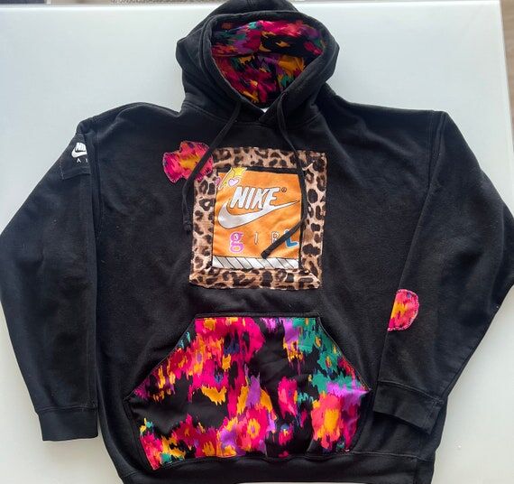 Upcycled hoodie unisex - Xl Black with patche...
